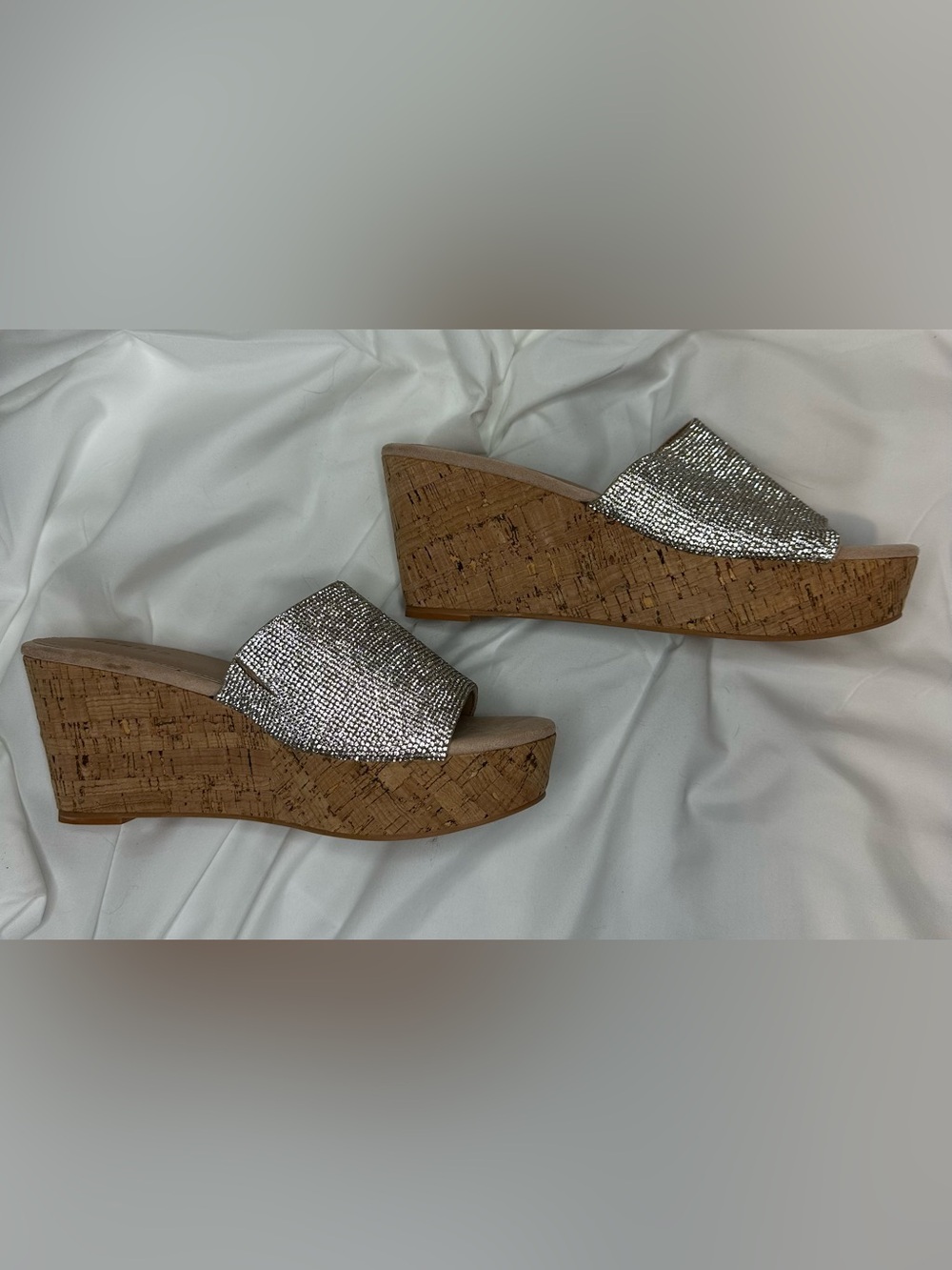 Torrid Silver Beige Cork Wedge Slide Sandals size 10WW